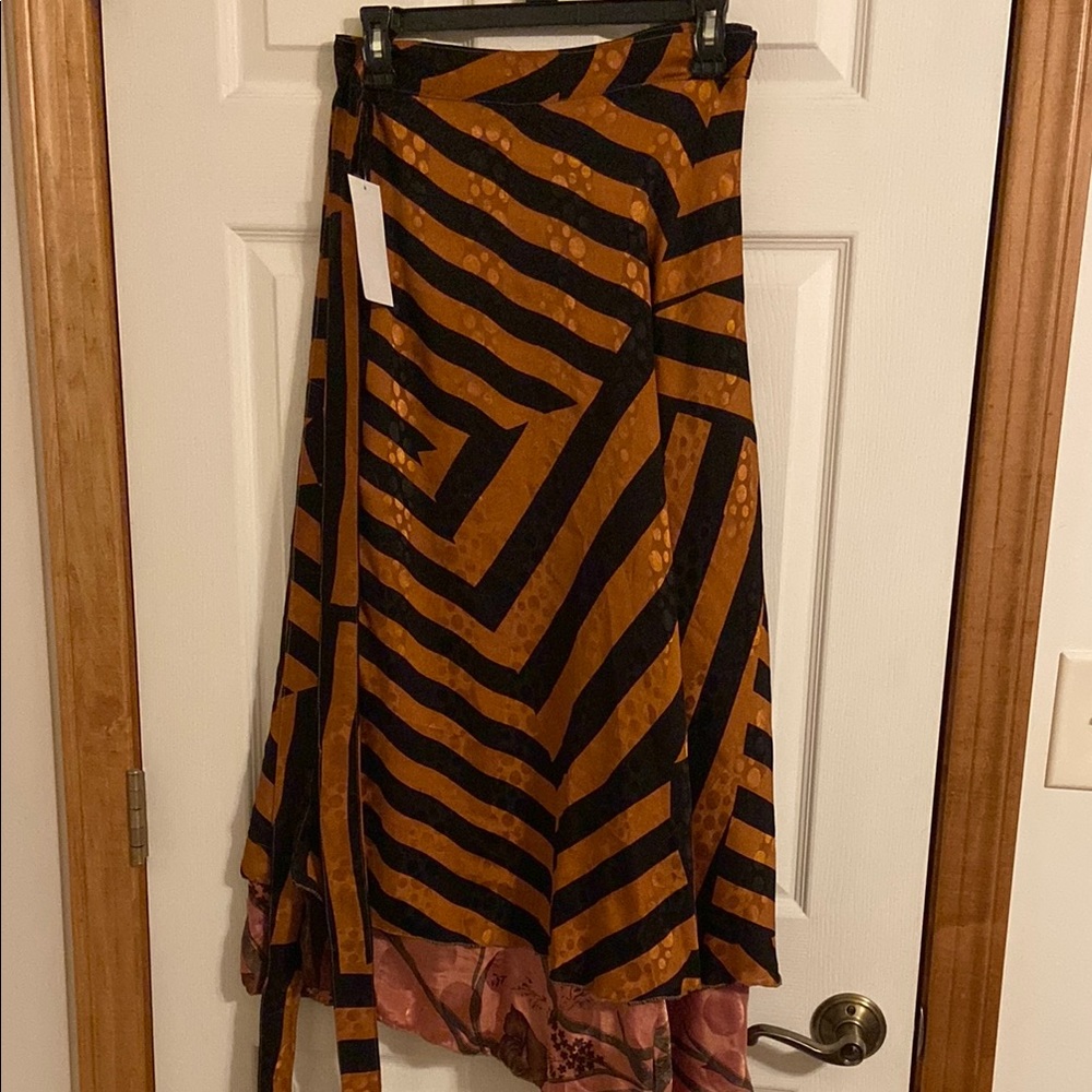 Black and Brown Asymmetrical Wrap Midi Skirt